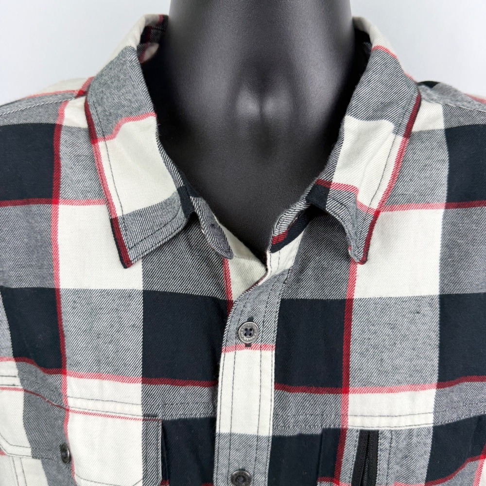 Wrangler ATG Mens XXL Plaid Flannel Shirt All Terrain Gear Elbow Patch Black Red - Picture 8 of 14